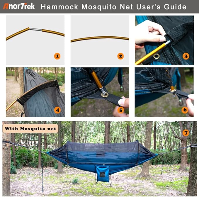 AnorTrek Professional Camping Hammocks with Mosquito Net, Lightweight Double for Camping, Hiking & Backpacking | Includes Two 10 FT Tree Straps, 230T Nylon Design