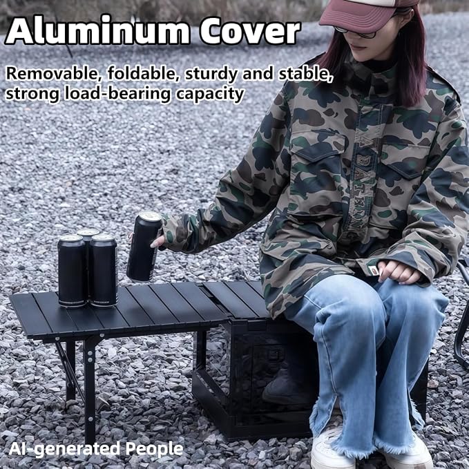 Foldable Storage Bins, Expandable Tool Organizer, with Removable Aluminum Cover, for Outdoor Camping, Traveling and Fishing (Black B)