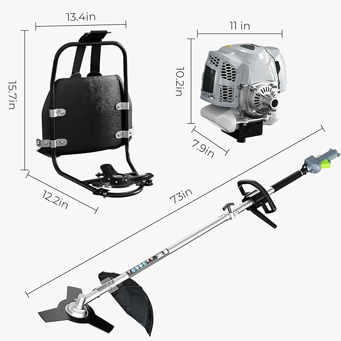 52CC Gas Powered Weed Wacker, 3IN1 2-Stroke Backpack Gas Powered Weed Eater String Trimmer, Brush Cutter 3/40-Tooth Blade for Garden, Yard