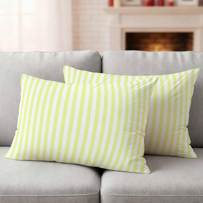 Lumbar Pillow Covers 20x12 Inch Set of 2, Yellow White Stripe Waterproof Outdoor Cushion Covers, Modern Minimalist Geometric Striped Decorative Pillowcases for Couch, Sofa, Bed, Garden, Patio