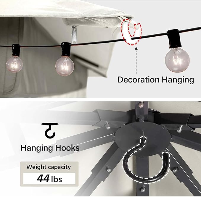 LAUSAINT HOME Patio Gazebo 10'x10' Wood-Grain, Outdoor Heavy Duty Party Tent Shelter with Double Roofs, Mosquito Nettings and Privacy Screens for Backyard, Garden, Lawn, Cream White