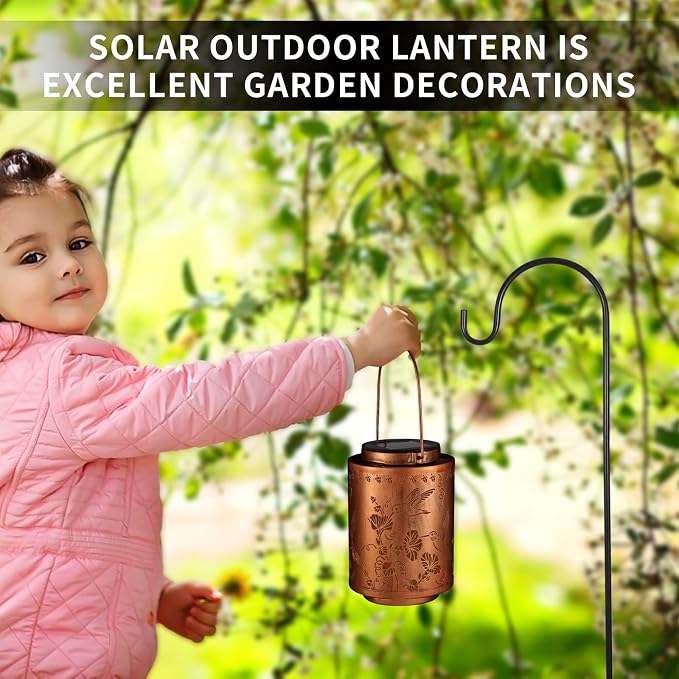 Solar Lanterns Outdoor Waterproof Garden Decor Gifts for Women Mon | Metal Hanging Solar Lights Decoration for Outside LED Lanterns for Yard Patio Lawn Pathway（Hummingbirds）