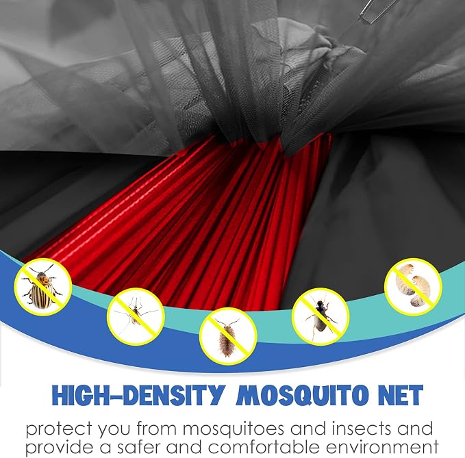 Gold Armour Camping Hammock - Camping Essentials, Double Hammock with Bug Net, Camping Gear Hammock for Outside, Hiking, and Travel (Red & Black)