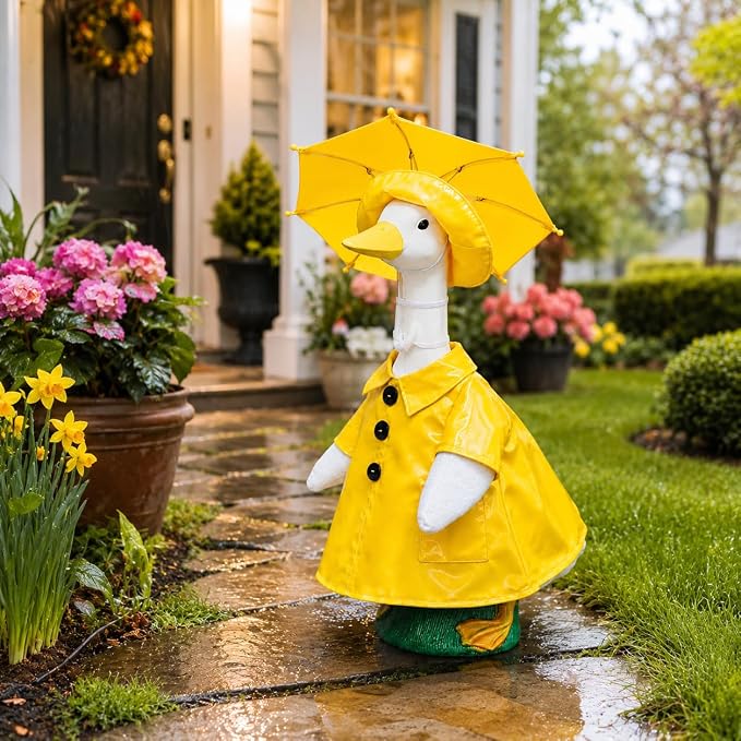 Porch Goose Outfits 23 Inch, Goose Clothes with Waterproof Raincoat & Umbrella | Easy-On Costume for Garden Statue Decor ViresSpire