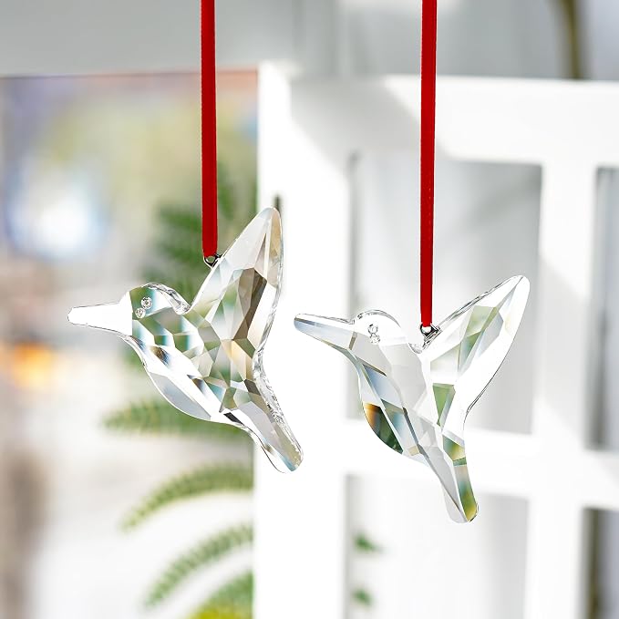 Clear Hummingbird Crystal Suncatchers 2 Pcs 3 Inch Rainbow Hanging Decor | Rainbow Glass Hummingbird Sun Catcher Hanging Pendants Crystal Prisms Set of 2 for Window Garden Home Christmas Decor