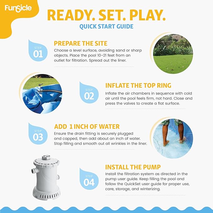Funsicle Quickset 15' x 36" Round Above Ground Swimming Pool, with FiltraBoost 800 GPH Filter Pump, Type D Filter Cartridge & Repair Patch