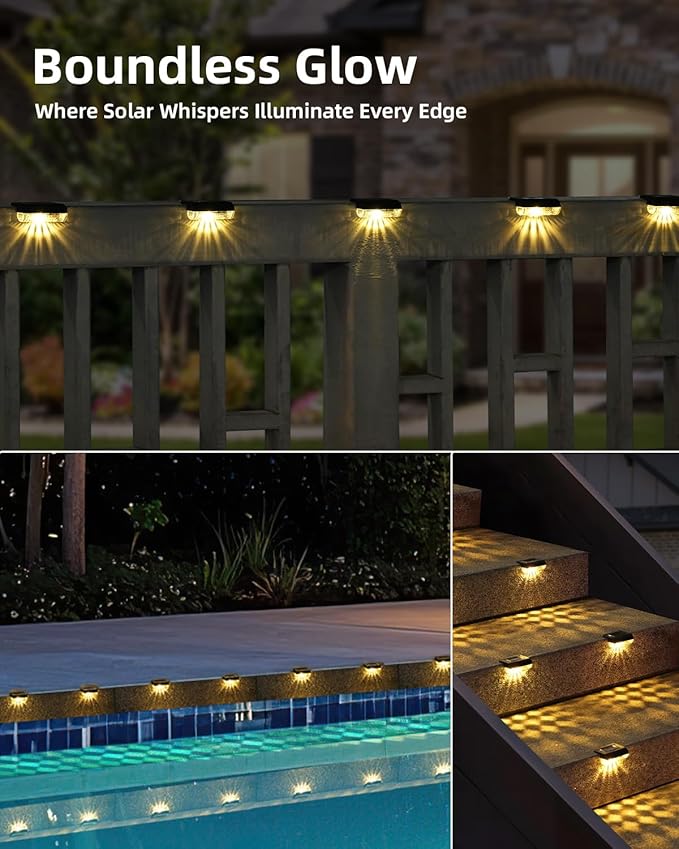 Herzila Solar Step Lights Outdoor, 12-Pack Solar Deck Lights for Stairs, Solar Fence Lights 3000K Warm White, Auto Dusk-to-Dawn, Weather Resistant Step Lights for Deck Railing Patio