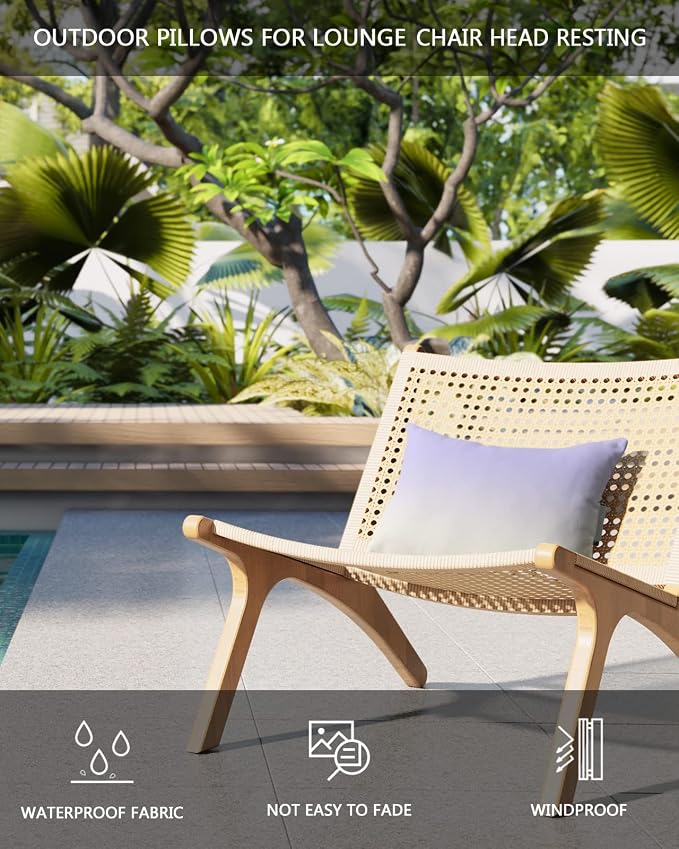 Outdoor Pillows Covers with Inserts Romantic Purple White Gradient Waterproof Recliner Pillow with Adjustable Strap Throw Pillows for Patio Furniture Pool Lounge Chair, 12x20 inch, 2PCS