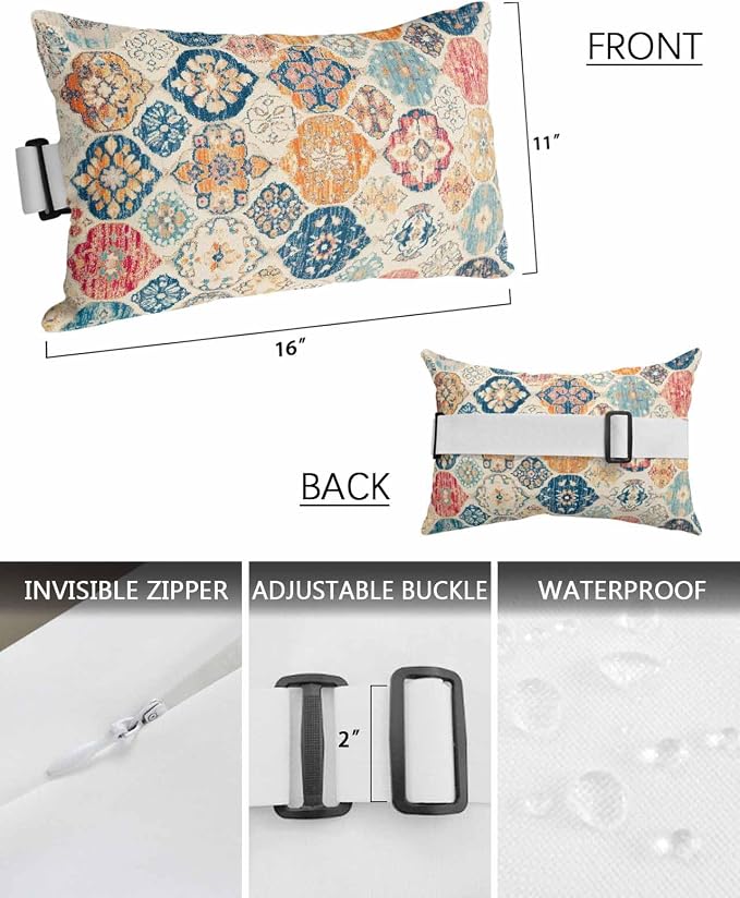 Pack of 2 Outdoor Lumbar Cushions with Inserts, Vintage Boho Ethnic Abstract Art Texture Waterproof Fluffy Fade Body Pillows, Patio Furniture Pillow for Home Balcony Garden Decor 11x16IN