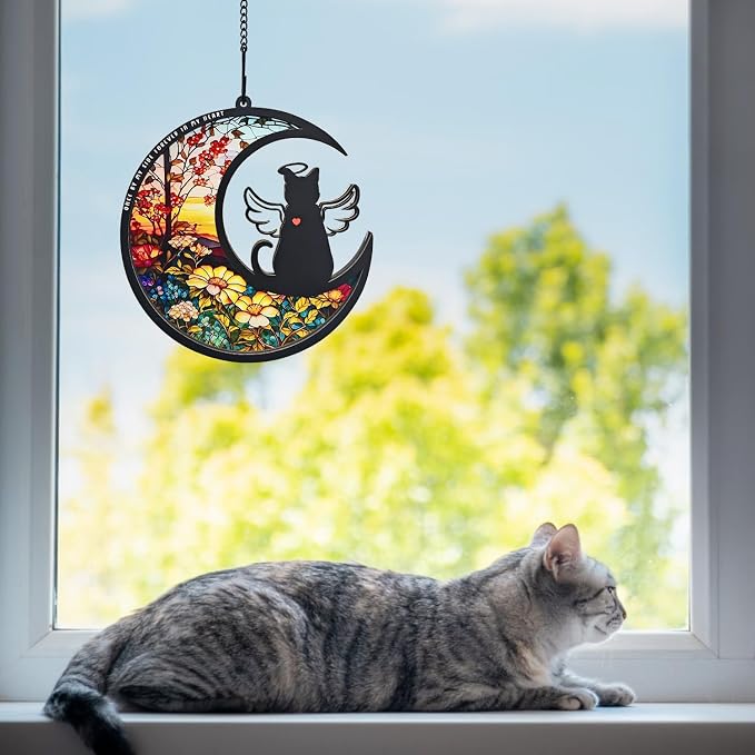 BamLue Cat-Angle Suncatcher Loss Sympathy Gift, 2-Layer DIY Memorial Sun Catcher, Pet Bereavement Gift, Gifts for Loss of Cat in Loving Memory
