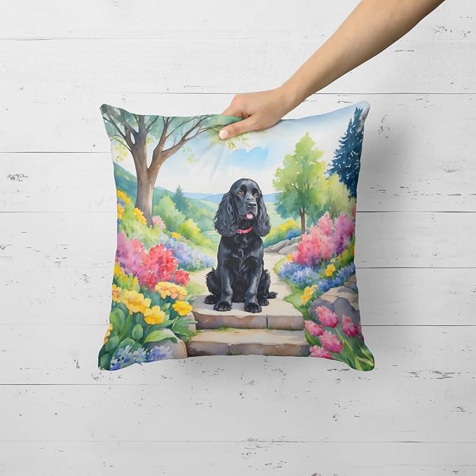Caroline's Treasures Cocker Spaniel Spring Path Throw Pillow Machine Washable, Indoor Outdoor Decorative Pillow for Couch, Bed or Patio, 18Hx18W