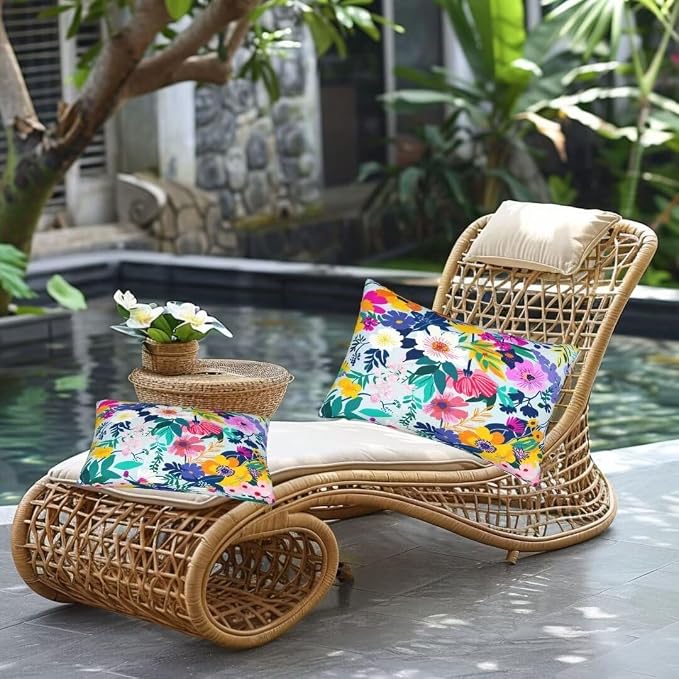Outdoor Pillows Waterproof Set of 2 Outdoor Pillow Covers 16x24 Inch, Color Throw Pillows Flower Pillow Covers, Summer Garden Decorative Pillows Outdoor Pillows for Patio Furniture Home Decor -hs254