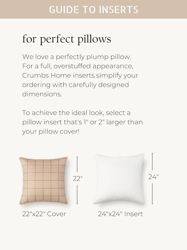 Crumbs Home Throw Pillow Inserts Set of 2, 24"x24" (for Cover Size 22"x22") Water Repllent Synthetic Down Alternative Sham Stuffer for Indoor Outdoor Use, Karate-Chop Effect