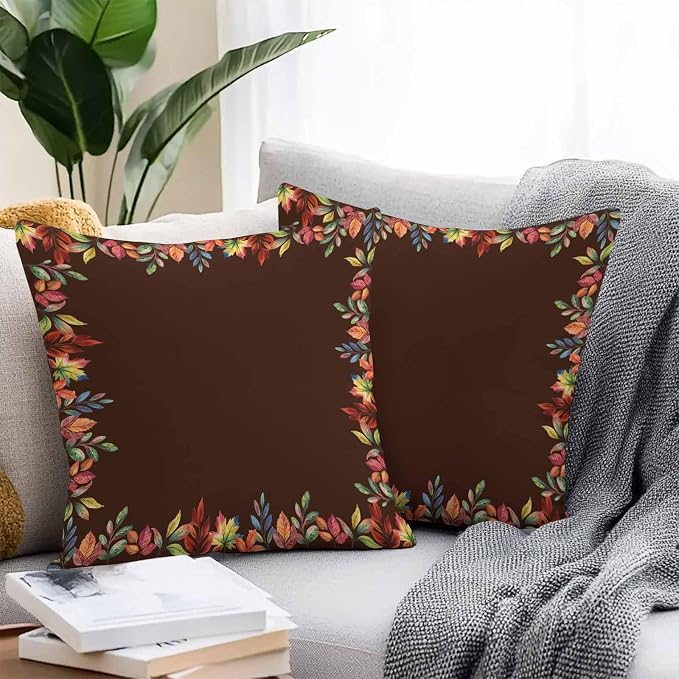 Fall Maple Leaf Outdoor Pillow Covers Waterproof, All Weather Cushion Case Set of 2, Red Orange Botanical Farmhouse Decorative Pillowcases for Sofa Couch Bed Decor Patio Furniture 24"x24"