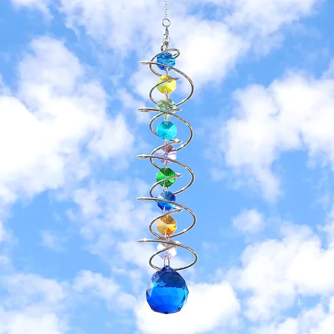 GWAHSA Sun Catchers Gazing Ball Spiral Tail Wind Spinner with Crystal Suncatcher for Hanging Ornaments Decorative Indoor Outdoor Windows Prism Rainbow Maker Car Mirror Home Yard Garden Decor