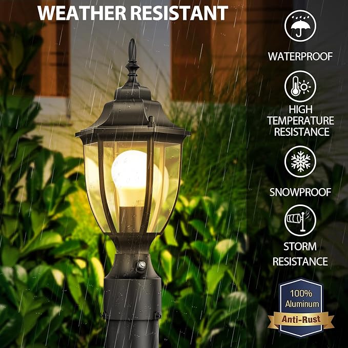 Lamomo Dusk to Dawn Outdoor Post Lights, Waterproof Aluminum Lamp Post Light Fixture, Lamp Posts Outdoor Lighting Pole Lantern for Yard Patio Pathway Garden | Anti-Rust, Waterproof Aluminum, Tempered Glass & Classic Exterior Pole Lantern for Yard Patio...