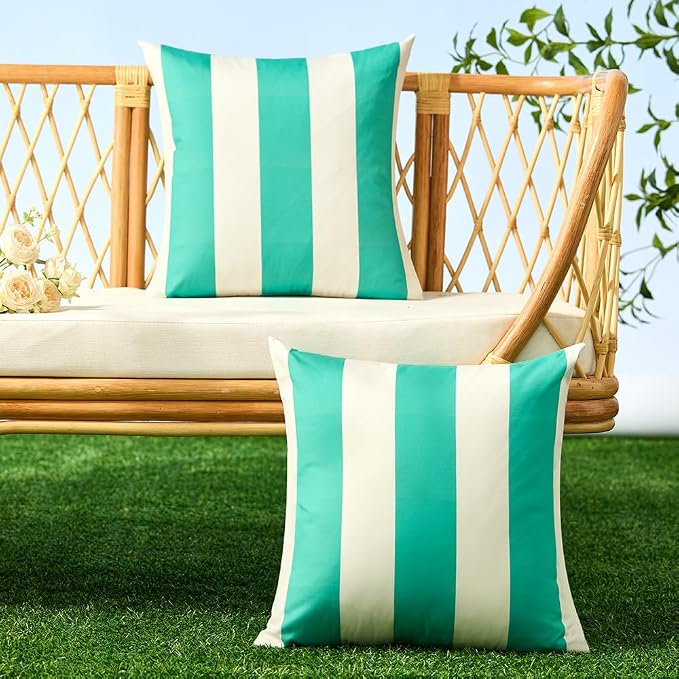 Allorry Outdoor Pillow Covers 18x18 Turquoise Striped Outdoor Decor JB07C18 | Striped Pillow Covers|for Spring Summer Outdoor Waterproof Garden Patio Furniture Sofa Bed Home Decor