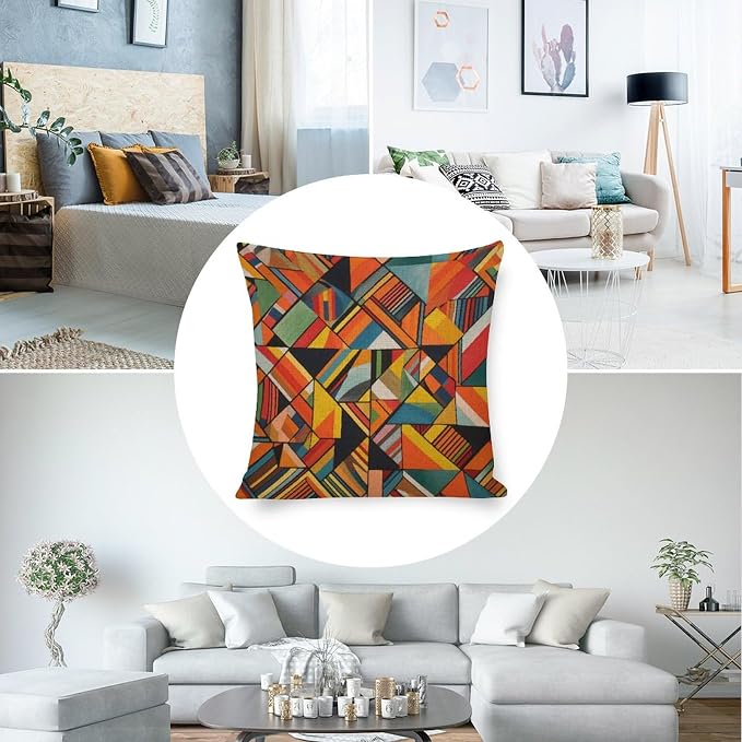 Linen Cushion Case Outdoor Home Decoration Summer Orange Rust Colorful Multicolor Cushion Covers Colorful Fun Aesthetic Mid Century Modern Gomestry Farmhouse Pillow Covers Decorative 20"x20"