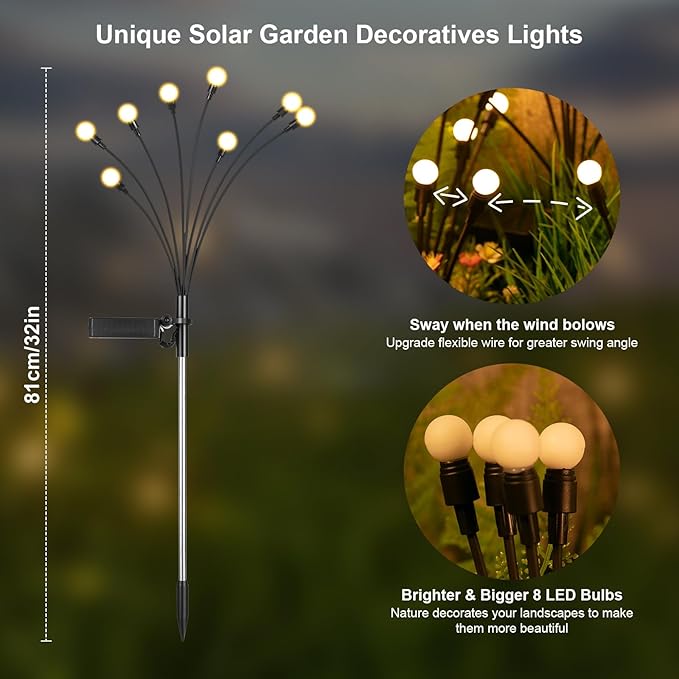 ASMAD Solar Lights Outdoor(12Pack-64 LEDs),Solar Garden Lights,Fairy Lights | Firefly Light for Garden Decor, Outdoor lights, Outdoor Decor, Patio Decor, Gifts for Women, Gifts for Grandma, Big Bulb