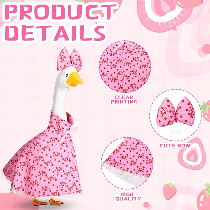 Abbylike Strawberry Porch Goose Outfit Summer Strawberry Costume Clothes for 23'' Cement Goose for Summer Garden Porch Statue Yard Pathway Decorations