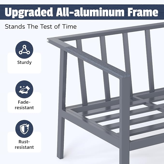 Aug-guan Aluminum Patio Furniture Set 5 Piece, Outdoor Conversation Set with 5" Cushions, Olefin Fabric, Rustproof Frame, Non-Slip Feet, Compact Patio Sofa Set for Balcony, Backyard, Porch,Grey