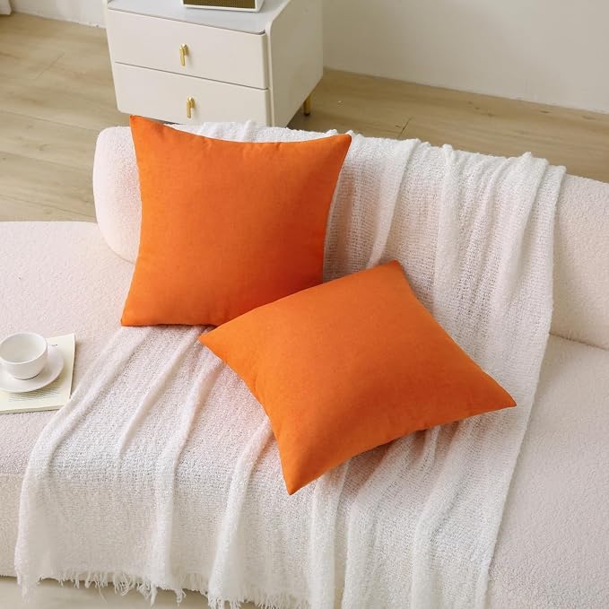 Outdoor Throw Pillows with Inserts, Waterproof Pillows for Outdoor Seating, Square Decorative Garden Cushion for Patio Furniture, Bed, Couch, Sofa(Orange, 18" x 18" (Pack of 4))
