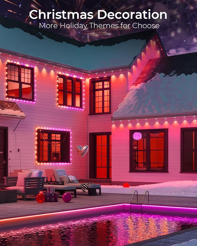 CINOTON Permanent Outdoor Lights 200ft, Smart RGBW+IC Eaves Lights with 120LEDs, IP67 Waterproof, 111 Scene Modes for Daily and Festival, Halloween Christmas Holiday Decor, APP/Voice/Remote Control