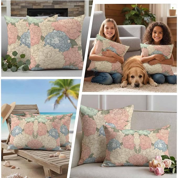Botanical Flowers Waterproof Outdoor Pillow Covers Set of 2 Home Decor, Spring Colorful Garden Floral Plants Pillowcase Patio Pillow Covers for Couch Bench Furniture Garden 20x12in