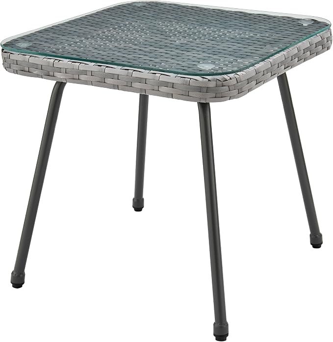 Manhattan Comfort Cannes 3-Piece Patio Conversation Set, Outdoor Furniture | Includes Modern Cushioned Rope Wicker Chairs & End Table, Removable & Washable Cushions, Tempered Glass Tabletop, Grey