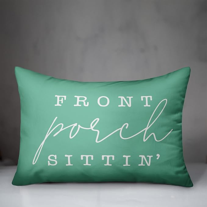 Front Porch Sittin' Mint Indoor/Outdoor Pillow | Decorative Pillows for Living Room Couch Bed Sofa Patio, Fluffy Soft Cushion | Water Resistant Green, 14x20