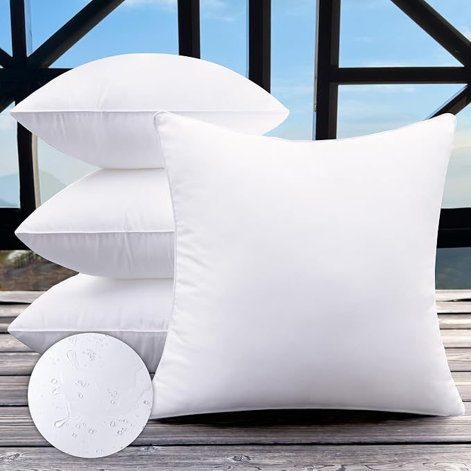 20x20 Outdoor Pillow Inserts Set of 4 Large Size Waterproof Square White DecorativeThrow Pillow Inserts for Indoor Couch Sofa Beds Cushions Outdoor Patio Furniture Cushions