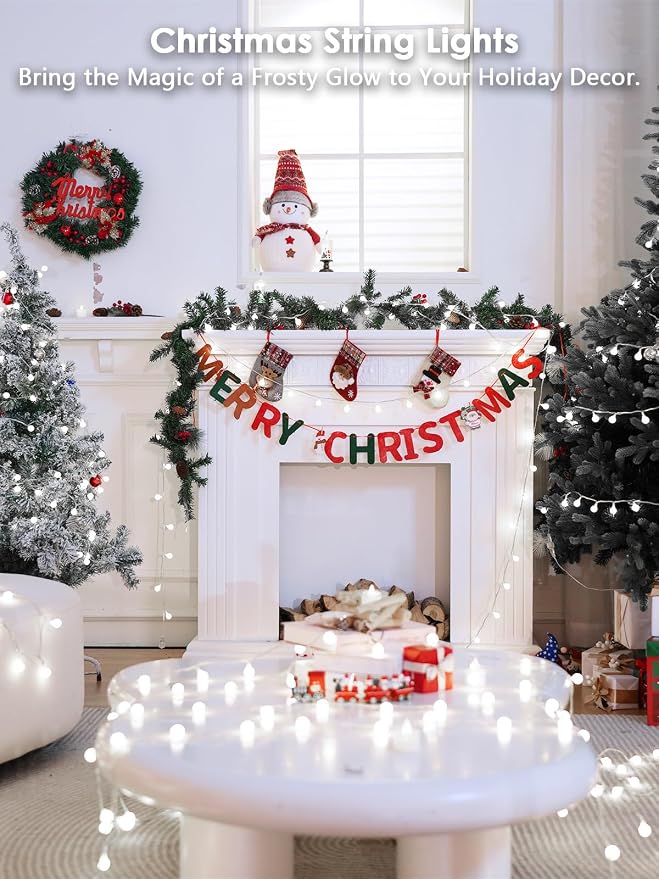 Connectable Globe String Lights Indoor 100LED Smart Fairy Lights Plug in | Voice Controlled, 43FT White Classroom Light, 12 Modes, Timer & Remote, Waterproof Christmas Light for Bedroom Party Decor