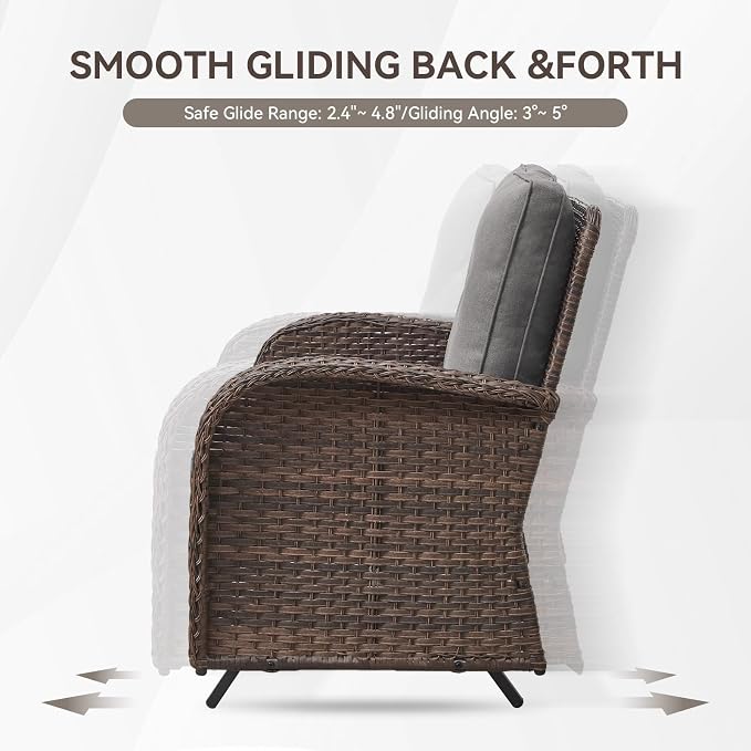 Patio Loveseat Wicker Loveseat Rattan Glider Sofa with Curved Armrest Thicking Back & Seat Cushions for Garden Balcony Backyard Brown Wicker|Grey Cushions (B) Patio Loveseat Glider