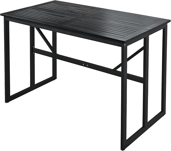 5-Piece Patio Dining Set, Steel Outdoor Dining Table and 4 Cushioned Chairs with Acacia Wood Armrest, Modern Conversation Furniture for Courtyard,Garden, Balcony (Black+Steel, 5-Piece)