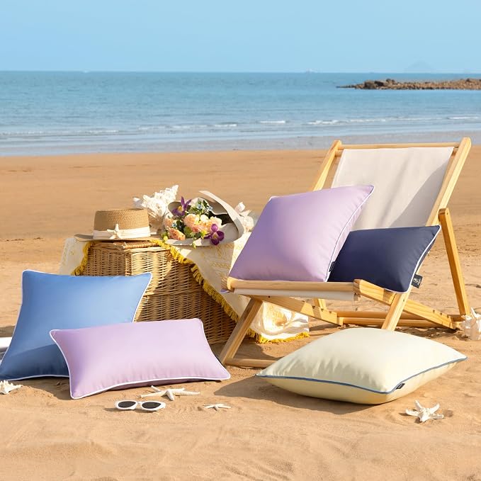 Phantoscope Pack of 2 Outdoor Waterproof Throw Pillow Covers Decorative Square Cushion Case Patio Pillows for Couch Tent, Foggy Blue 12x20 inches