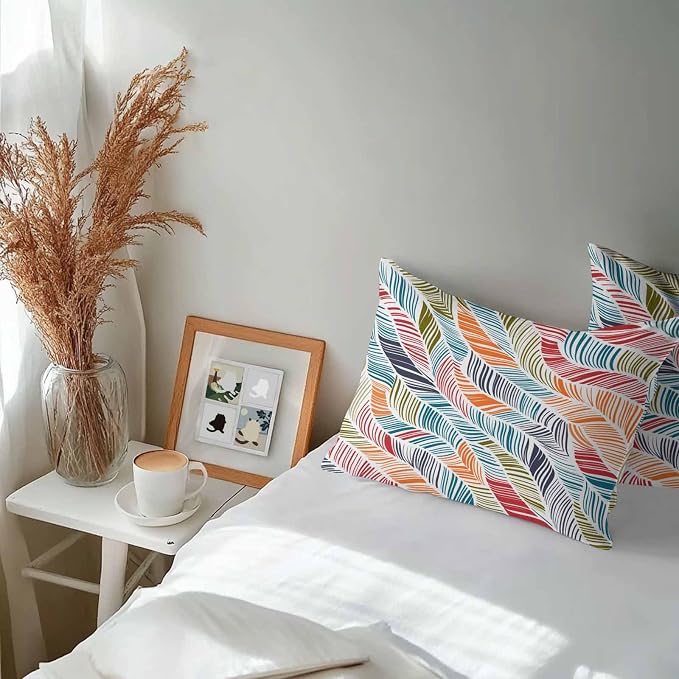 Vandarllin Outdoor Throw Pillows Covers 20x12 inch Set of 2 Waterproof Summer Beach Decorative Zippered Cushion Covers for Patio Furniture, Orange Blue Abstract Leaf Lines Lumbar Pillowcases