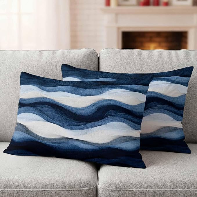 Abstract Mountain Outdoor Waterproof Throw Pillow Covers Set of 2, 20"x12", Watercolor White Navy Texture Nature Decorative Pillow Covers Outside Cushion Case for Patio Porch Garden