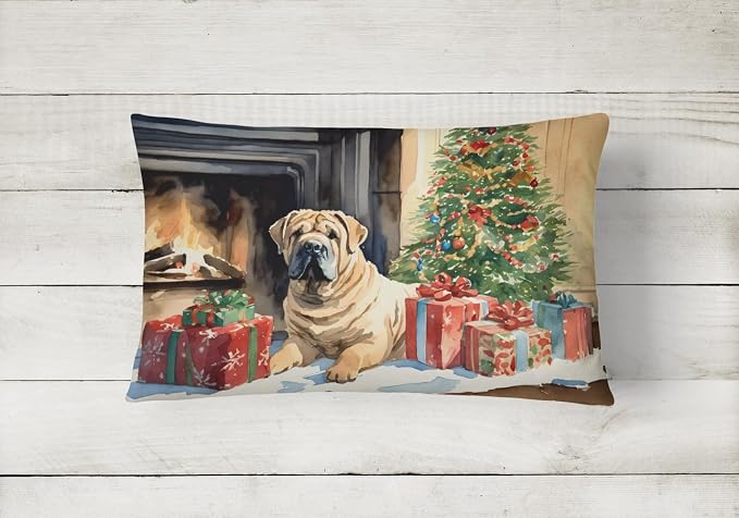 Caroline's Treasures DAC2747PW1216 Shar Pei Cozy Christmas Throw Pillow Machine Washable, Indoor Outdoor Decorative Pillow for Couch, Bed or Patio, 12HX16W