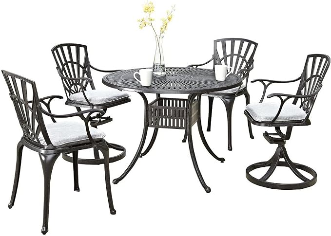Homestyles 6660-3058C 5 Piece Outdoor Dining Set, 42" Table, Charcoal