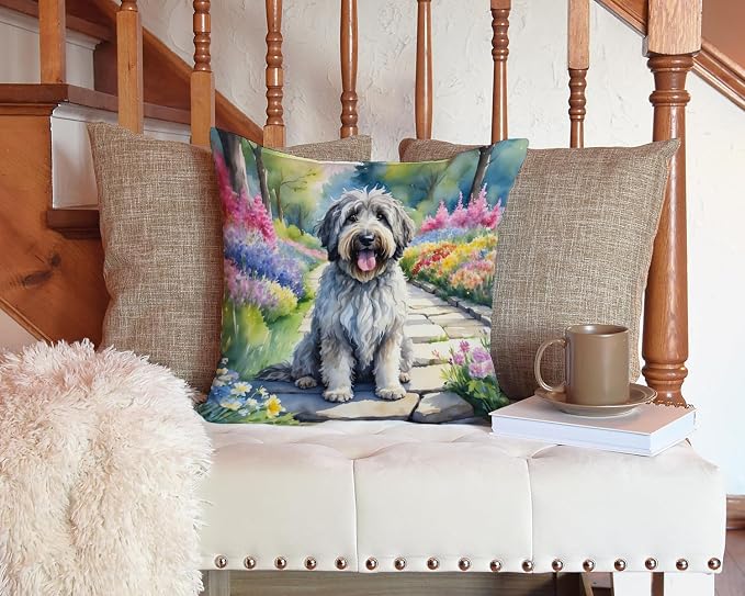Caroline's Treasures Bergamasco Sheepdog Spring Path Throw Pillow Machine Washable, Indoor Outdoor Decorative Pillow for Couch, Bed or Patio, 14Hx14W