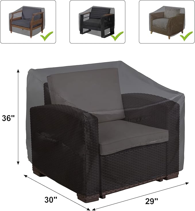 ALSTER Outdoor Chair Covers 2 Pack, Patio Chair Covers(29" L x 30" W x 36" H), Durable and Waterproof Black Furniture Covers for Lounge Deep Seat, Rain Snow Dust Wind-Proof
