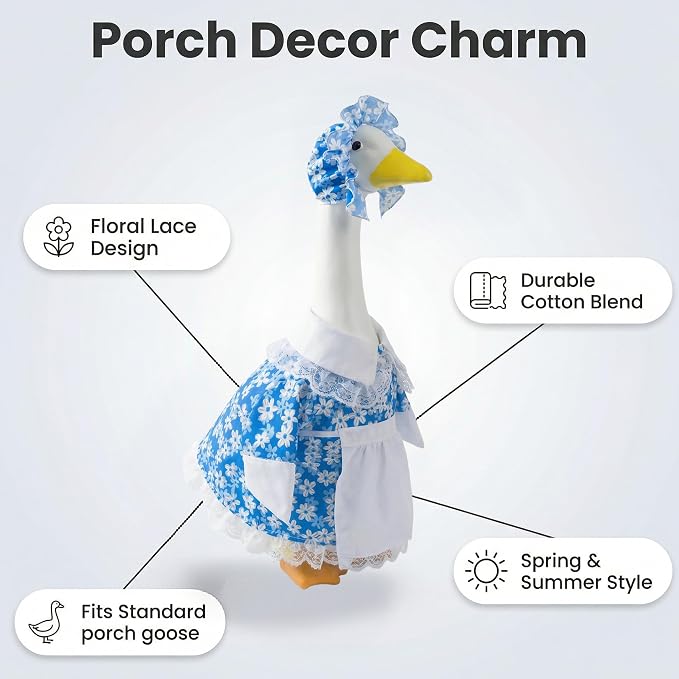 Summer Porch Goose Outfits, Cute Daisy Dress Costume for 23 Inch Goose Statue, Flower Goose Clothes for Garden Porch Yard Lawn Patio Decor