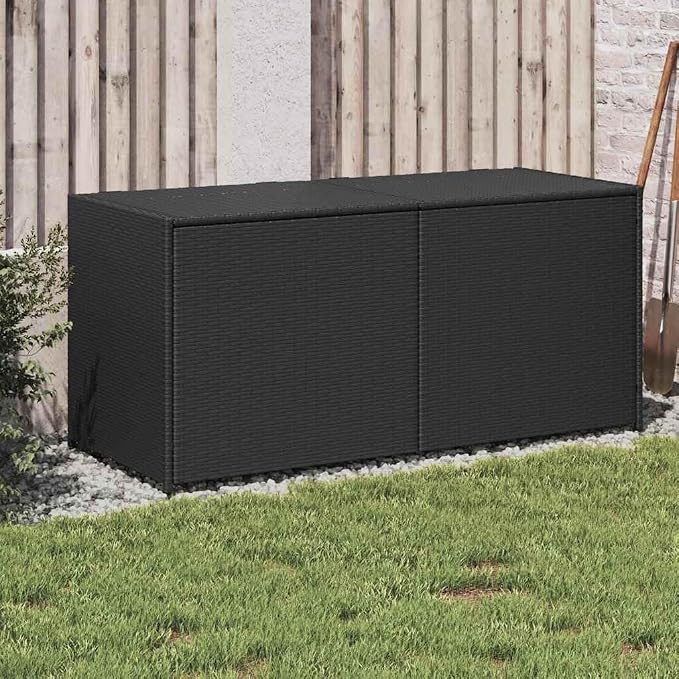 Garden Storage Box 75 Gallon Large Outdoor Deck Box Black PE Rattan Container with Gas Spring Lid and Inner Bag for Patio Cushions Garden Tools Pool Supplies 47.2 Inch