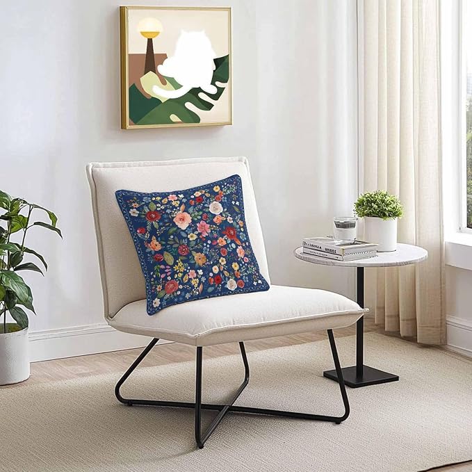 Vandarllin Outdoor Throw Pillows Covers 20x20 inch Set of 2 Waterproof Navy Blue Floral Decorative Zippered Cushion Covers for Patio Furniture, Farmhouse Vintage Flower Lumbar Pillowcases
