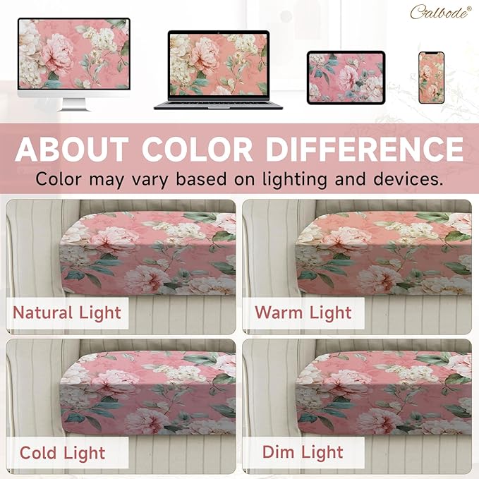 CALBODE 14 Pcs Stretch Outdoor Seat Cushion Covers, Washable Chair Seat Cover for Patio Furniture Cushions Soft Indoor and Outdoor Couch Cover Replacement (Pink Blooming, Cover Only)