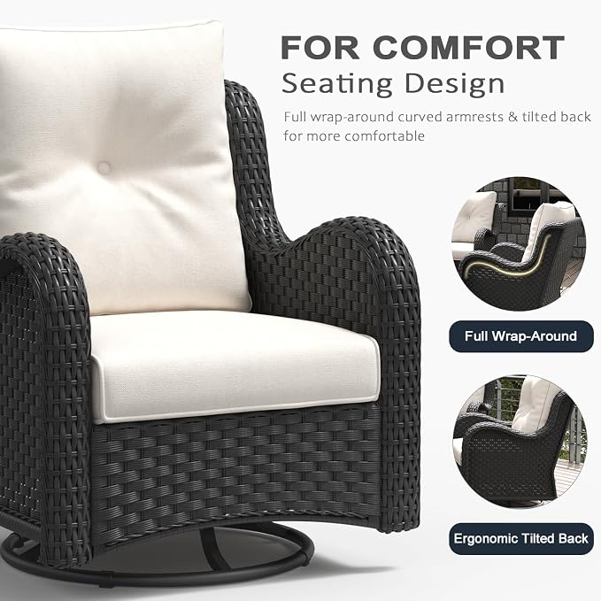LayinSun 6 Pieces Outdoor Patio Furniture Set, Rattan Wicker Sectional Swivel Rocker Chairs Sets with Ottomans, Swivel Glider Chairs, and Coffee Table