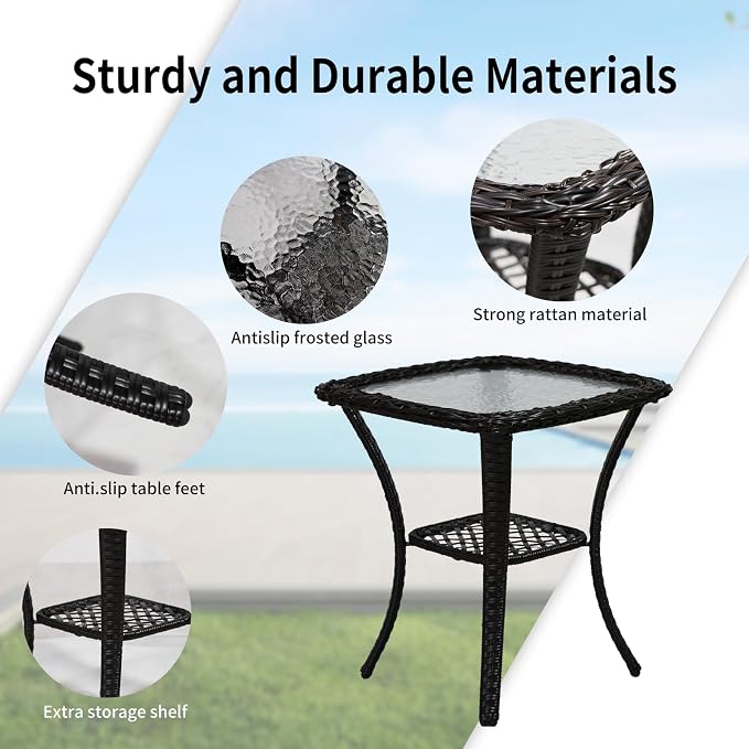 SHGJ&SOFT 3 Piece Patio Furniture Set, 2 Outdoor Swivel Rocking Chairs with Side Table, Wicker Glider Chairs, All-Weather Rattan Bistro Set for Porch, Deck, Pool (Brown, Brown Open-Weave Rattan)