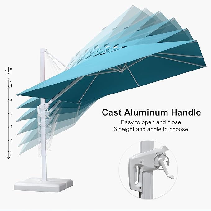 PURPLE LEAF 9' × 11.5' White Patio Umbrella Cantilever Outdoor Umbrella Aluminum Offset Square Umbrella Windproof with 360° Rotation for Deck Pool Garden, Turquoise