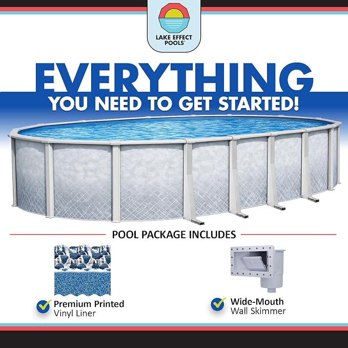 Lake Effect Pools 'Lifestyle' 15 ft x 30 ft Oval Above Ground Swimming Pool | 54 Inch Resin Protected Steel Sided Walls | Bundle Includes: 25 Gauge Overlap Liner & Widemouth Skimmer