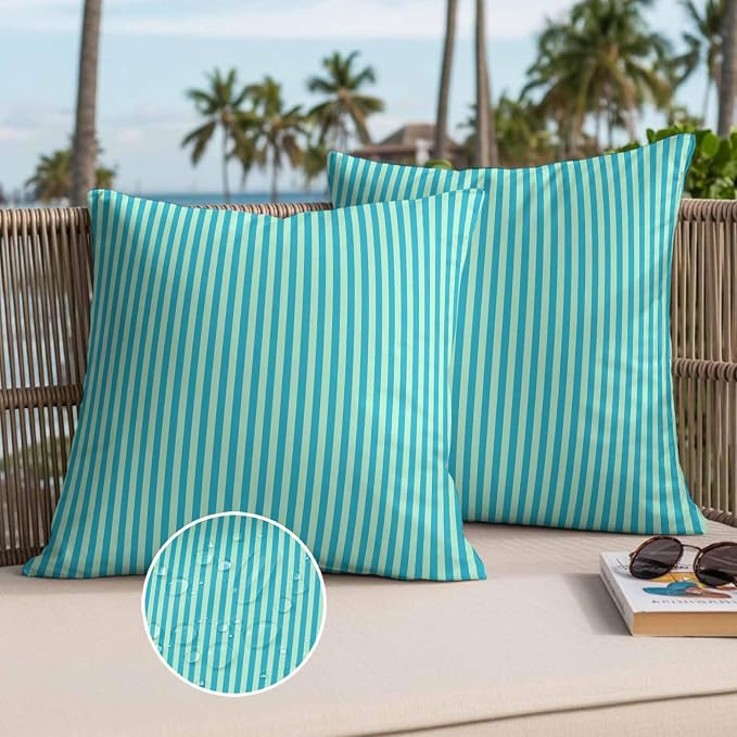 Throw Pillow Covers 26x26 Inch Set of 2, Modern Striped Waterproof Outdoor Cushion Covers, Geometric Abstract Minimalist Decorative Pillowcases for Couch, Sofa, Bed, Garden, Patio